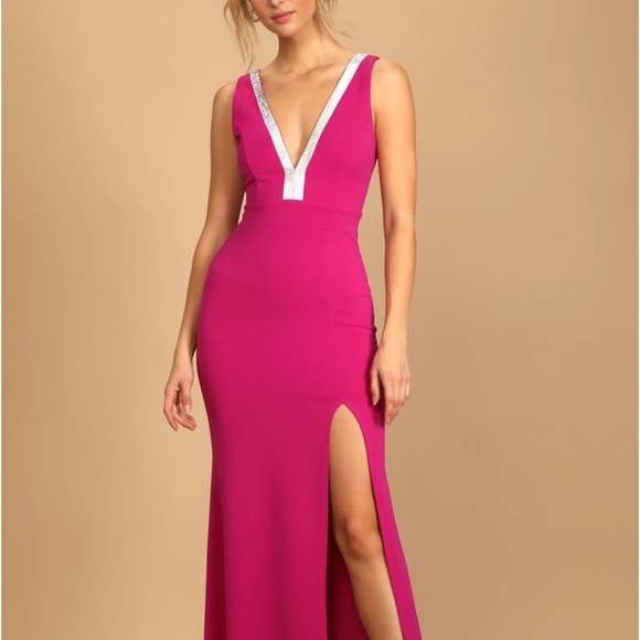 LULUS sz XL Stunned By You Mermaid Maxi Dress Rhinestone Deep VNeck Stretch NEW - Picture 16 of 16